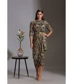 Printed Sequence Drape Dress With Goldenbelt
