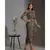 printed sequence drape dress with goldenbelt