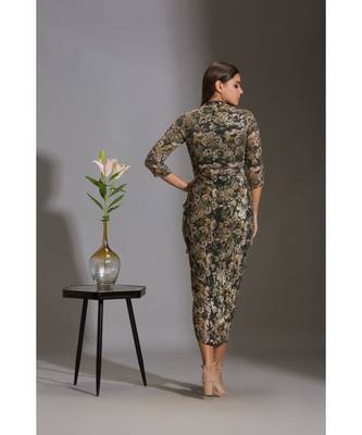 Printed Sequence Drape Dress With Goldenbelt 5