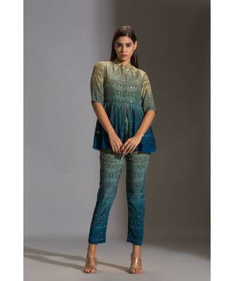 Peplum Printed Top Paired With Printed Pants 2