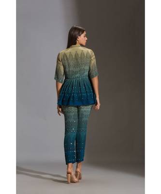 Peplum Printed Top Paired With Printed Pants 4