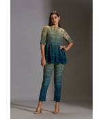 Peplum Printed Top Paired With Printed Pants