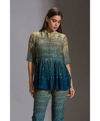 Peplum Printed Top Paired With Printed Pants 5