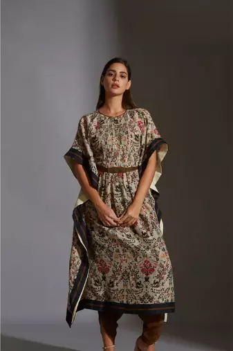 Printed Kaftaan Top Paired With Dhoti Printed Pants