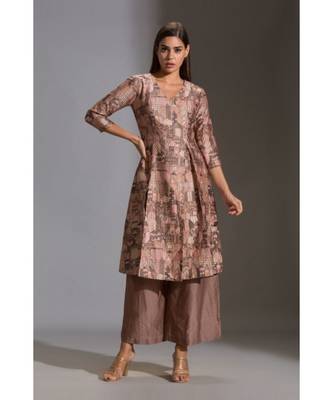 Printed Overlap Panel Kurta Paired With Printed Plazzo Pants 1