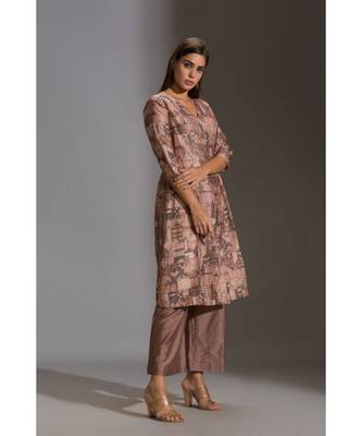 Printed Overlap Panel Kurta Paired With Printed Plazzo Pants 2