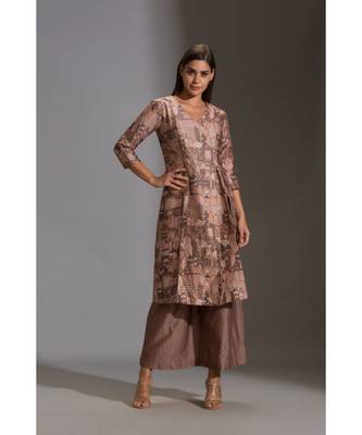 Printed Overlap Panel Kurta Paired With Printed Plazzo Pants 4