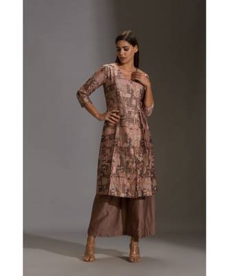 Printed Overlap Panel Kurta Paired With Printed Plazzo Pants 5