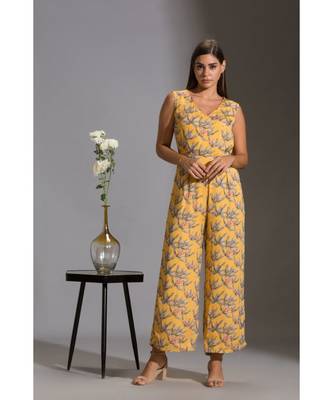 Printed Jumpsuit Paired With Printed Asymmetrical Top With Frills 2