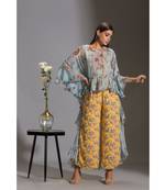 Printed Jumpsuit Paired With Printed Asymmetrical Top With Frills