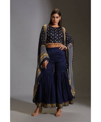 garara Paired With Incut Printed Crop Top Which Has Tassel Details.  2