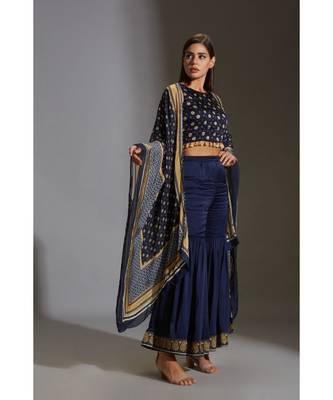 garara Paired With Incut Printed Crop Top Which Has Tassel Details.  3