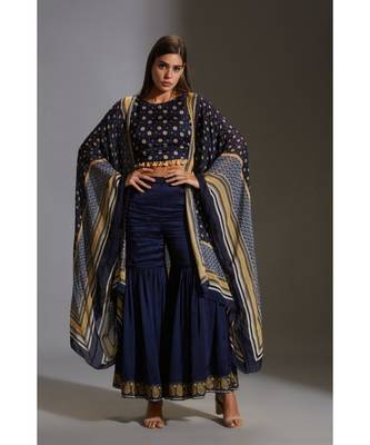 garara Paired With Incut Printed Crop Top Which Has Tassel Details.  1