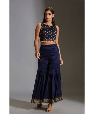 garara Paired With Incut Printed Crop Top Which Has Tassel Details.  5