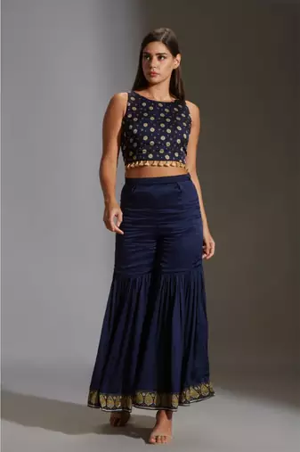 garara Paired With Incut Printed Crop Top Which Has Tassel Details. 