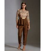 Pepmlum Top With Belt Paired With Printed Pants