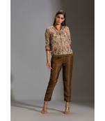 printed sequence jacket with zipper ad rib cuff paired with printed straight pants