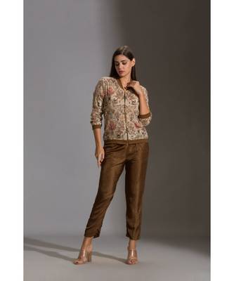 Printed Sequence Jacket With Zipper Ad Rib Cuff Paired With Printed Straight Pants 1