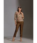 Printed Sequence Jacket With Zipper Ad Rib Cuff Paired With Printed Straight Pants