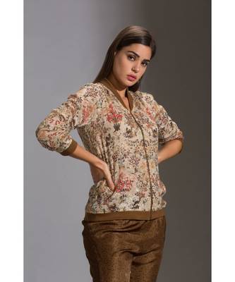 Printed Sequence Jacket With Zipper Ad Rib Cuff Paired With Printed Straight Pants 4