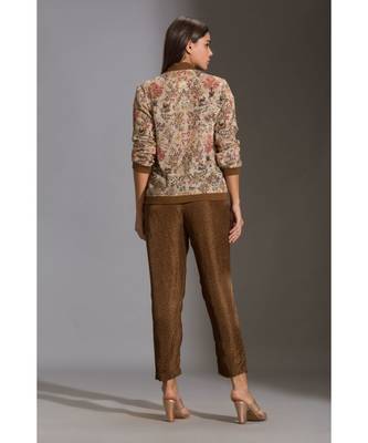 Printed Sequence Jacket With Zipper Ad Rib Cuff Paired With Printed Straight Pants 5