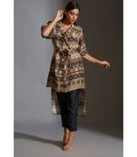 overlap printed jacket with bell sleeves paired with printed trousers