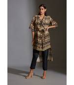 Overlap Printed Jacket With Bell Sleeves Paired With Printed Trousers