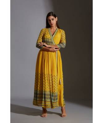 Overlap Printed Dress With Gathers 2