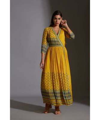 Overlap Printed Dress With Gathers 3