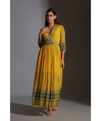 Overlap Printed Dress With Gathers 4