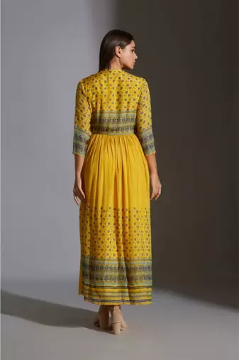 Overlap Printed Dress With Gathers