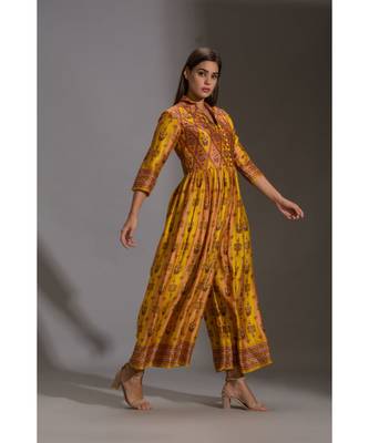 Yellow Printed Collared Jumpsuit  4