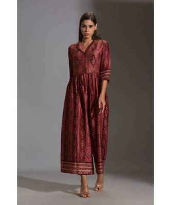 Maroon Printed Collared Jumpsuit  1