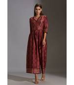 Maroon Printed Collared Jumpsuit 