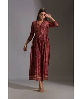 Maroon Printed Collared Jumpsuit  3