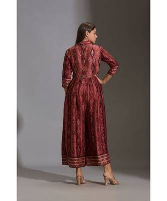 Maroon Printed Collared Jumpsuit  5