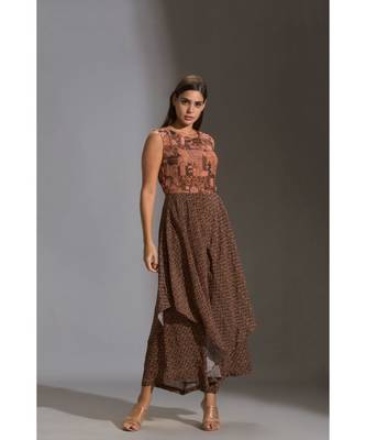 Printed Double Layered Jumpsuit Paired With Printed Jacket 2