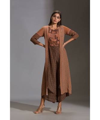 Printed Double Layered Jumpsuit Paired With Printed Jacket 1