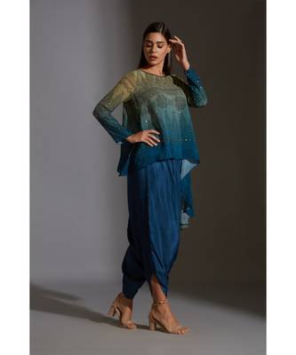 Asymetrical Printed Top With Dhoti Pants 3