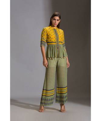 Yellow & Green Printed Pant Set 1