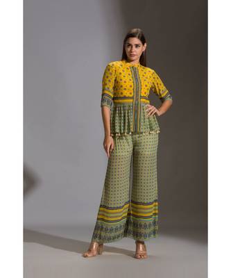 Yellow & Green Printed Pant Set 2