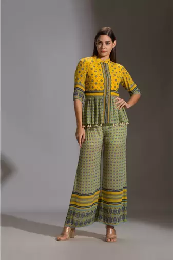 Yellow & Green Printed Pant Set