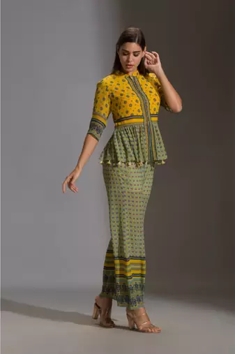 Yellow & Green Printed Pant Set