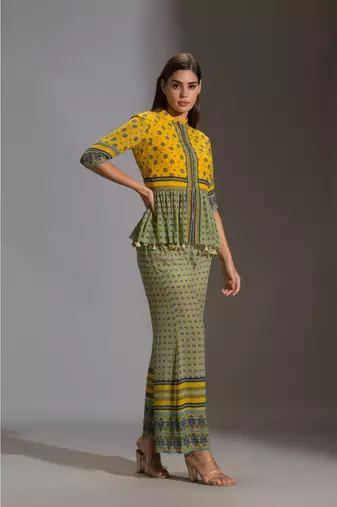 Yellow & Green Printed Pant Set