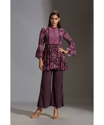 Peplum Printed Top Paired With Printed Pants 1