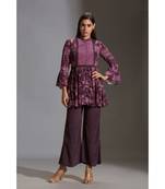 Peplum Printed Top Paired With Printed Pants