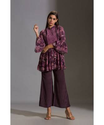 Peplum Printed Top Paired With Printed Pants 2