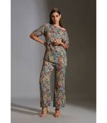 Prired One Shoulder Top Paired With Printed Pants