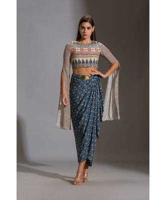 Printed Dhoti Drape Skirt Set 1