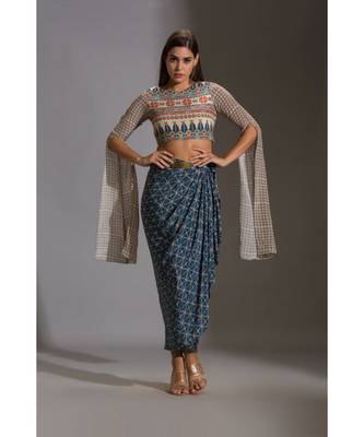 Printed Dhoti Drape Skirt Set 2